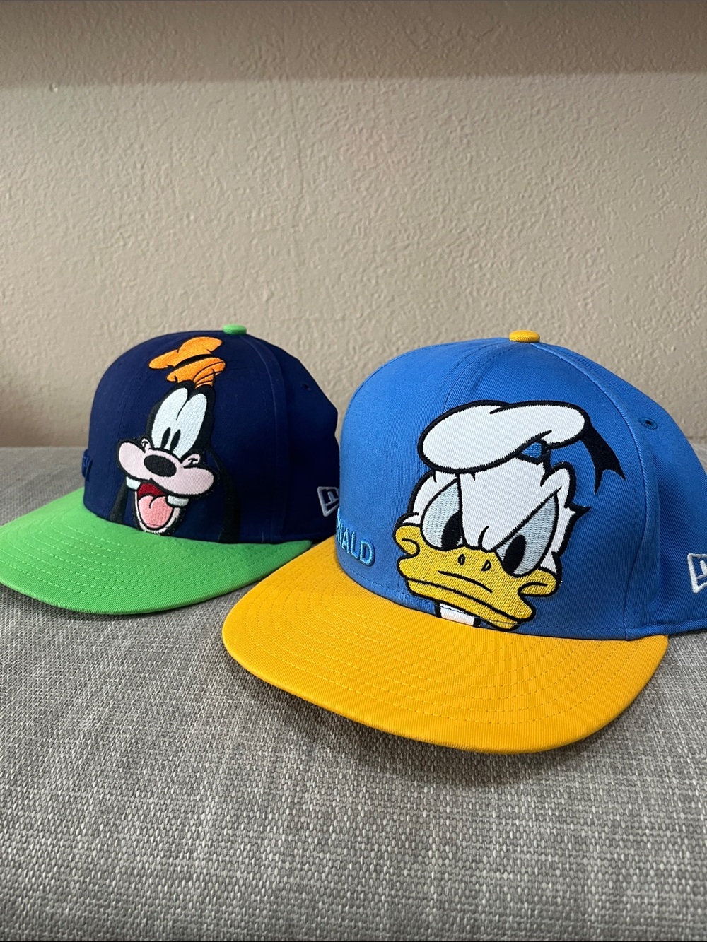 2 Adult Disney Donald Duck & Goofy Two-Tone Baseball Hats Blue/Yellow/Green/Navy